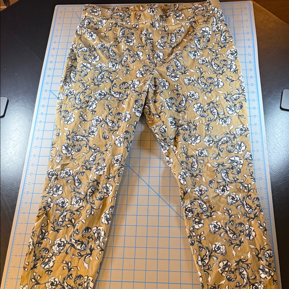 HUE Women's Tan Floral Leggings 1X stretchy